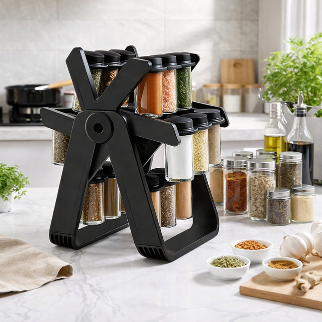 Compact 360° Spice Rack with Sealed Containers