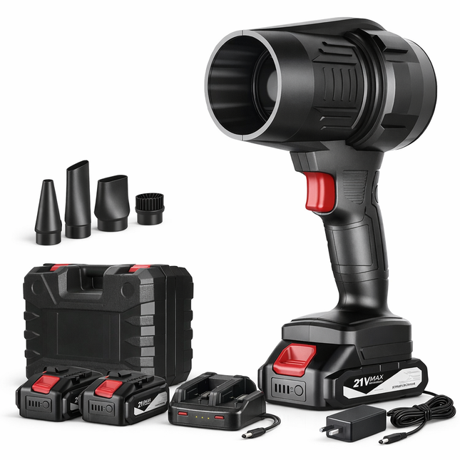 Cordless Handheld Turbo Leaf Blower with Dual Batteries & Nozzle Kit