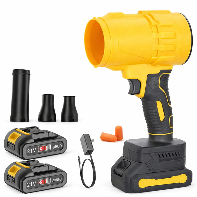 Cordless Handheld Turbo Leaf Blower with Dual Batteries & Nozzle Kit