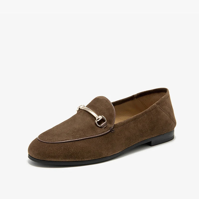 Women’s Suede Loafers with Metal Detail – Casual Flat Slip-On