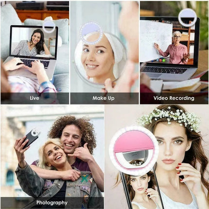 Portable USB LED Selfie Ring Light – Phone Lens Lamp for Live Streaming & Video