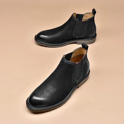 Premium Men’s Chelsea Leather Boots – Handmade Slip-On Ankle Boots with Warm Lining for Winter & Casual Wear