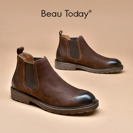 Premium Men’s Chelsea Leather Boots – Handmade Slip-On Ankle Boots with Warm Lining for Winter & Casual Wear