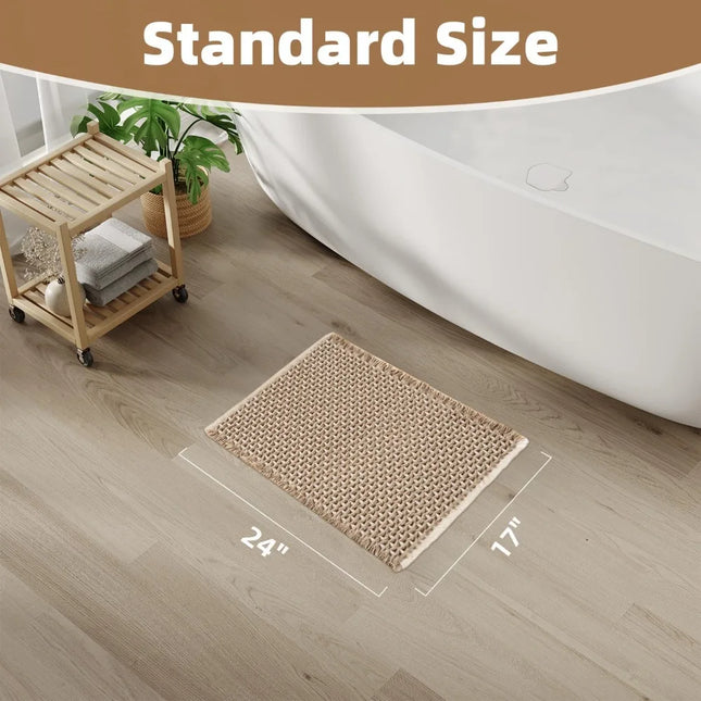Checkered Non-Slip Bath Mat with Tassels