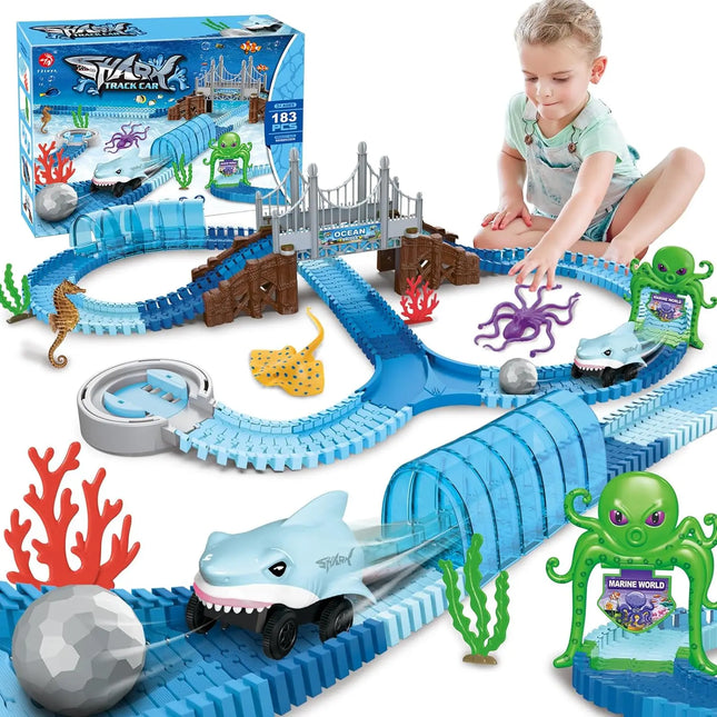 VATOS Shark Race Car Toy for Kids 3+ – Flexible Ocean Racetrack STEM Set