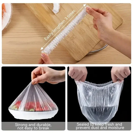 100pcs Disposable Food Covers – Plastic Bowl Wraps for Kitchen Storage