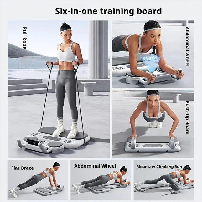 6-in-1 Pilates & Abdominal Training Board with Resistance Bands, Ab Roller, Push-Up Board – Home Gym Fitness Equipment