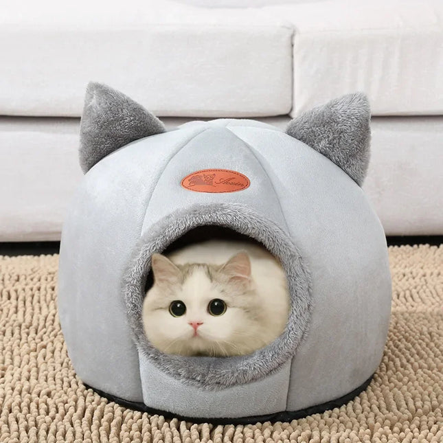 Winter Cozy Cat Bed & Small Pet Cave – Removable Cushion Indoor Nest