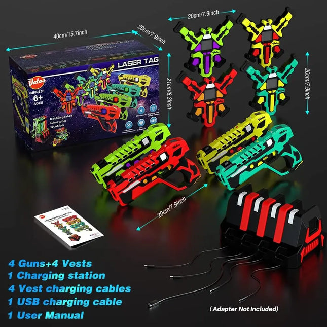 VATOS Laser Tag Guns & Vests 4 Player Set – Rechargeable Infrared Shooting Game for Kids, Teens & Family
