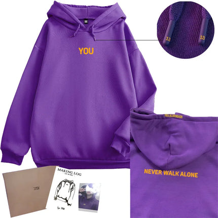 Loose Printed Hoodie "Seven With You" Purple Pullover Sweatshirt