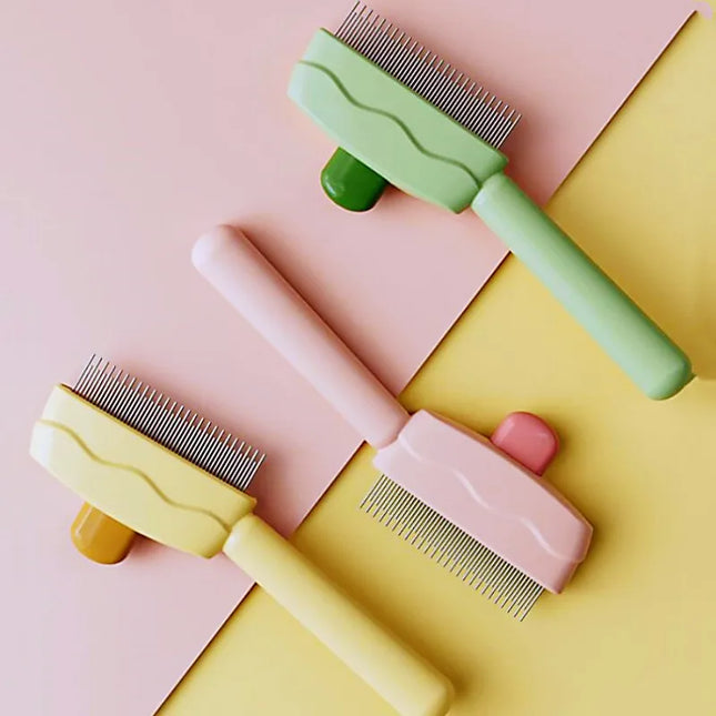 Self-Cleaning Dog & Cat Grooming Brush – One-Button Hair Remover Comb