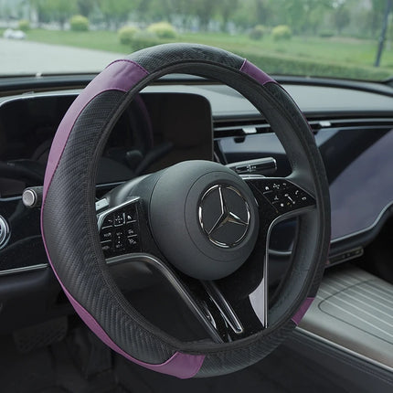 Carbon Fiber PU Leather Steering Wheel Cover 38cm – Anti-Slip & Wear-Resistant