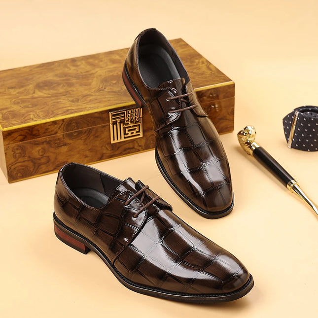 Men’s Crocodile-Texture Leather Oxford Shoes