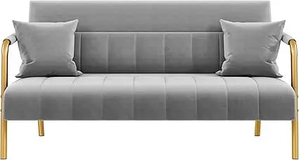 56.5" Modern Velvet Small Sofa with Gold Legs