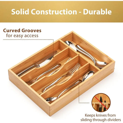 Bamboo Kitchen Drawer Organizer for Silverware and Utensils