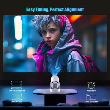 Portable 4K Android Projector – Dual WiFi, Bluetooth 5.0, 1280×720P HD