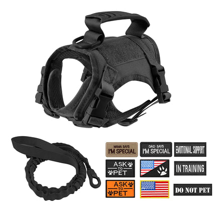 Tactical Cat & Small Dog Harness with Leash – 9 Patch Vest, Adjustable Straps & Handle for Training