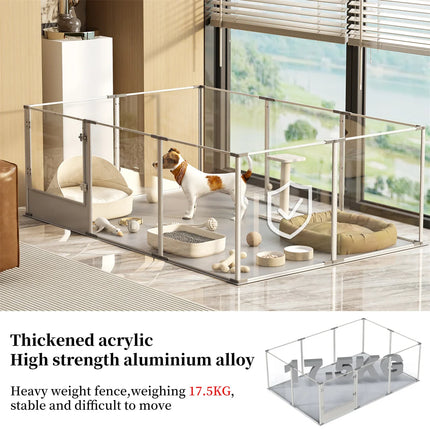 180cm Clear Acrylic Whelping & Dog Playpen – Sturdy Indoor Exercise Fence with Waterproof Pad