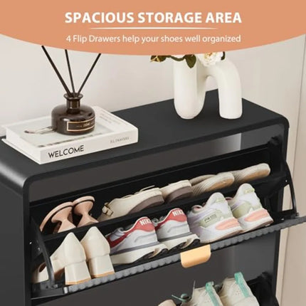 Set of 2 Narrow Fluted Shoe Cabinets