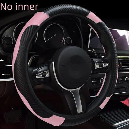 Carbon Fiber PU Leather Steering Wheel Cover 38cm – Anti-Slip & Wear-Resistant