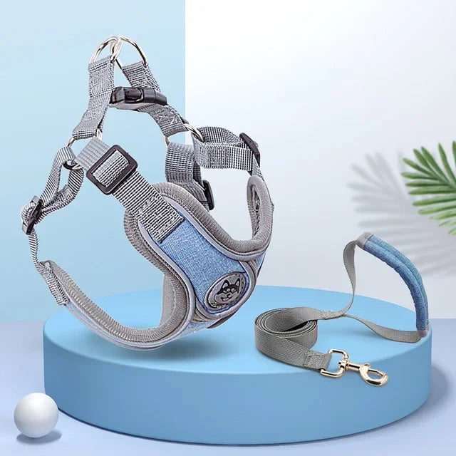 Reflective Adjustable Dog Harness & Leash Set – Soft Breathable Vest for Small & Medium Pets