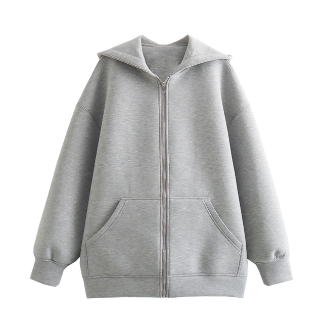Oversized Casual Zip-Up Hoodie Jacket for Women – Streetwear Loose Fit Pullover
