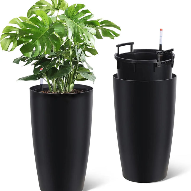 16" Tall Self-Watering Planters (Set of 2) with Drainage & Water Indicator