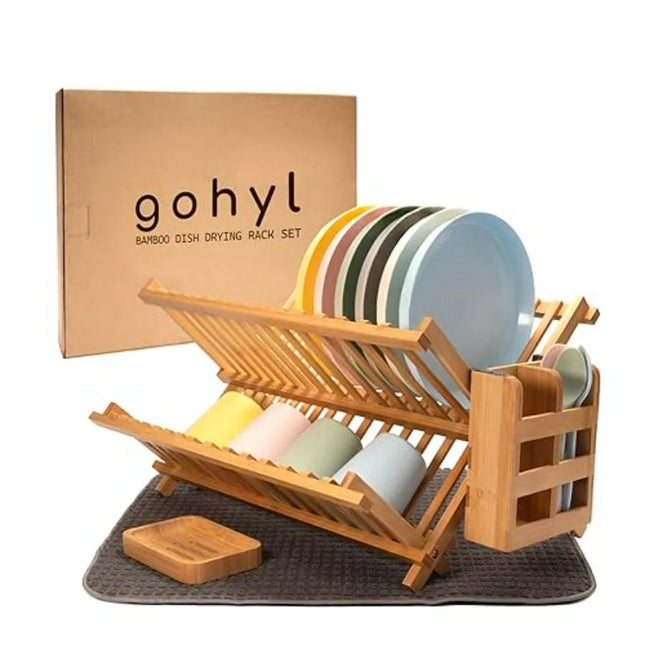 Compact 2-Tier Bamboo Dish Drying Rack for Countertop