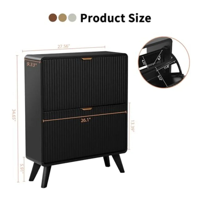 Set of 2 Narrow Fluted Shoe Cabinets