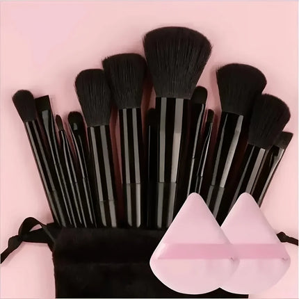 13-Piece Makeup Brush & Puff Set with Portable Bag