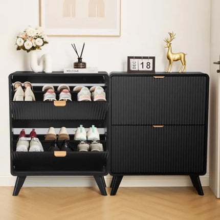 Set of 2 Narrow Fluted Shoe Cabinets