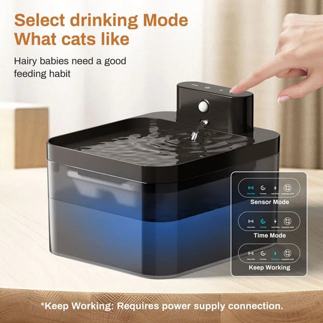 Smart Wireless Pet Water Fountain – 2.2L Automatic Dispenser with Infrared Sensor & 2600mAh Battery