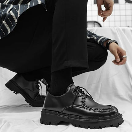 Men’s Black Brogue Leather Casual Shoes – Height Increasing Office & Formal PU Shoes