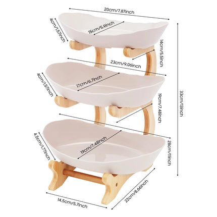 3-Tier Bamboo Fruit and Dessert Tray with Stand