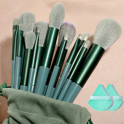 13-Piece Makeup Brush & Puff Set with Portable Bag