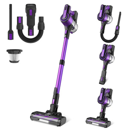Cordless Stick Vacuum Cleaner – 30KPa Powerful Suction, 8-in-1 Self-Standing Handheld Vacuum, Blue/Purple