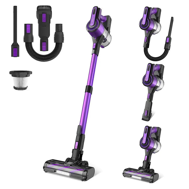 Cordless Stick Vacuum Cleaner – 30KPa Powerful Suction, 8-in-1 Self-Standing Handheld Vacuum, Blue/Purple