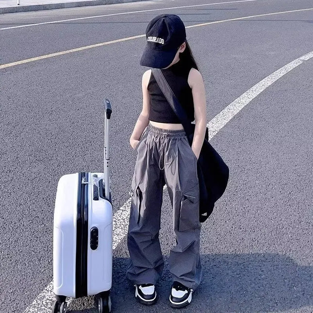 Girls’ Casual Cargo Pants – Elastic Waist Streetwear Sweatpants