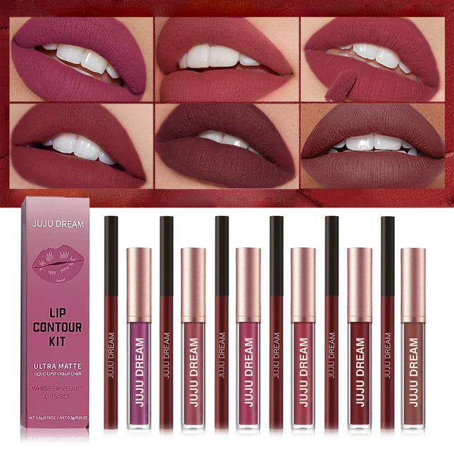 Matte Lip Liner & Lipstick Set – Waterproof, Long-Lasting, Soft Matte Finish