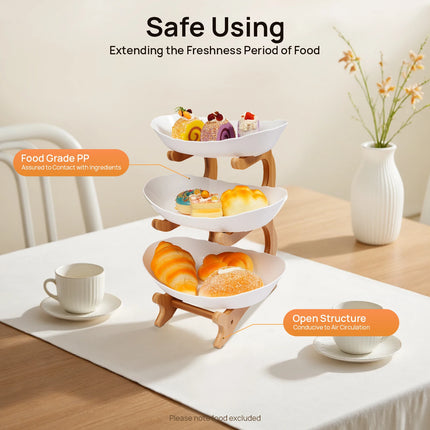 3-Tier Bamboo Fruit and Dessert Tray with Stand