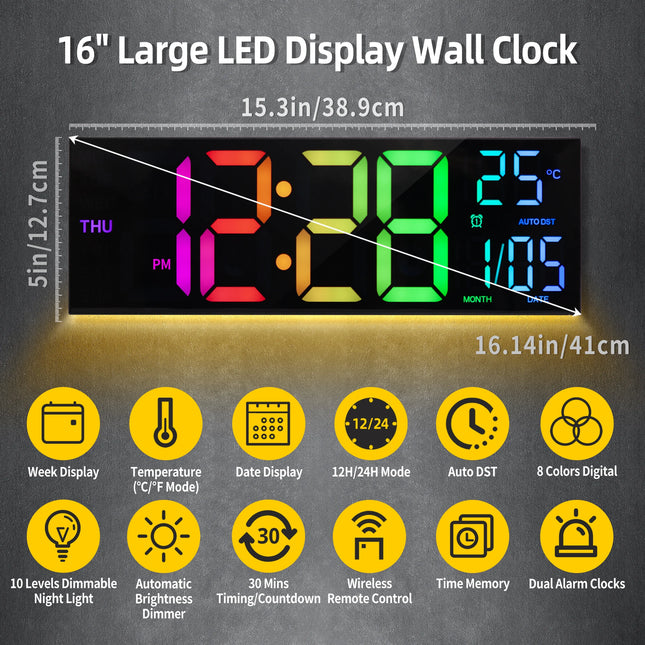 16" Large LED Digital Wall Clock