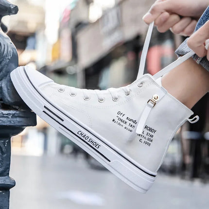 Men’s High-Top Canvas Sneakers – Casual Breathable Sport Shoes, Platform Trainers for Everyday Wear