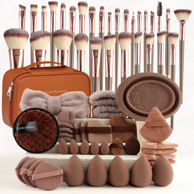 67-Piece Makeup Brush Set – 30 Cosmetic Brushes & Sponges, Full Face Foundation & Eyeshadow Blending Kit with Pouch