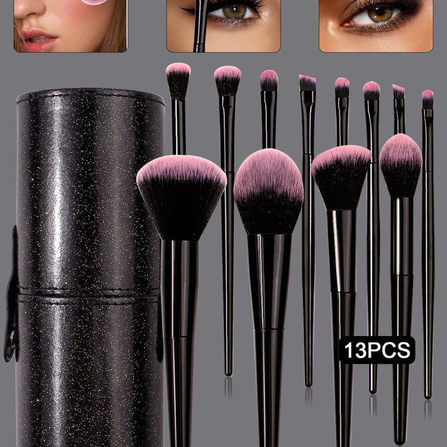 13-Piece Soft Bristle Makeup Brush Set – Eyeshadow, Lip Brushes with Storage Bucket