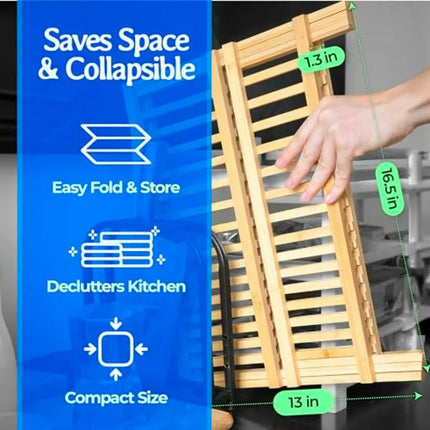 Compact 2-Tier Bamboo Dish Drying Rack for Countertop