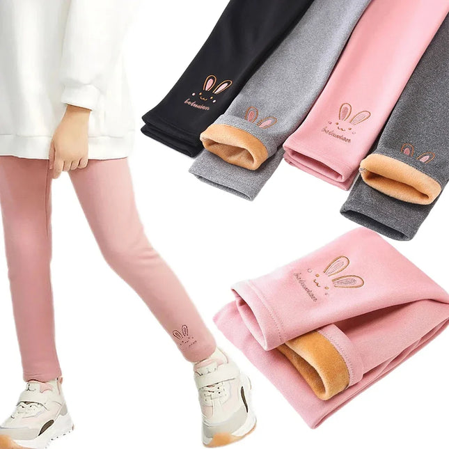 Girls’ Fleece-Lined Bunny Leggings – Warm Autumn & Winter Tights