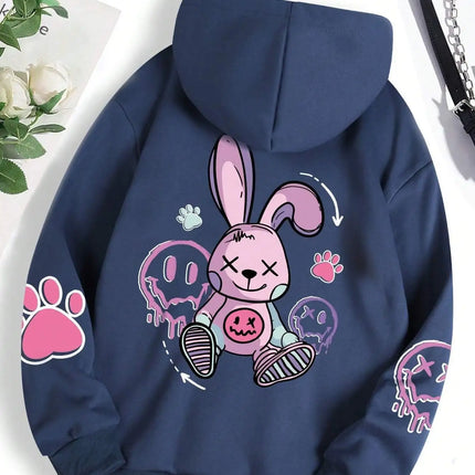 Hip Hop Street Oversize Printed Hoodie for Women – Casual Warm Fleece Sweatshirt