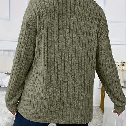 Women's Plus Size Ribbed Long Sleeve T-Shirt – Casual V-Neck Loose Fit 1XL-5XL