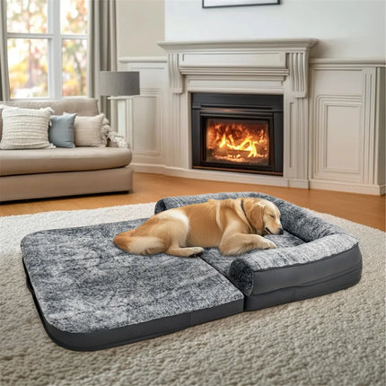 Human-Size Giant Dog Bed – 180cm Foldable Calming Plush Lounger with Orthopedic Foam Support & Removable Cover