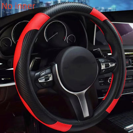Carbon Fiber PU Leather Steering Wheel Cover 38cm – Anti-Slip & Wear-Resistant
